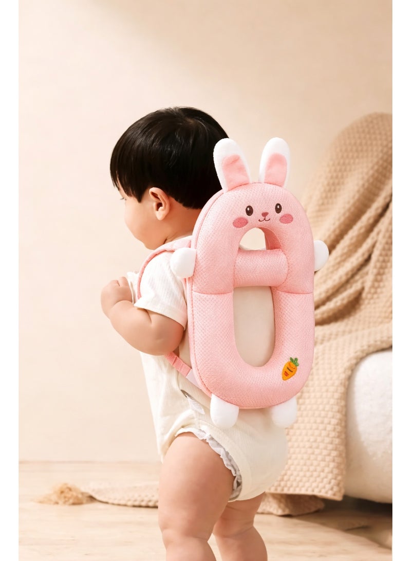 LCAREMOM Baby Head Protection Backpack, Soft Cushion Anti Fall Toddler Safety Pillow, Breathable Hollow Design Infant Walking Protector Adjustable Strap Pink Rabbit - Image 2