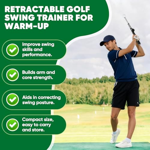 WENTCCION Retractable Golf Swing Trainer, Training Aid with Grip Trainer, Click Feedback for Tempo & Swing Mechanics, Weighted Indoor Practice Stick for Home Office, Gift for Men&Lady Beginners - Image 2