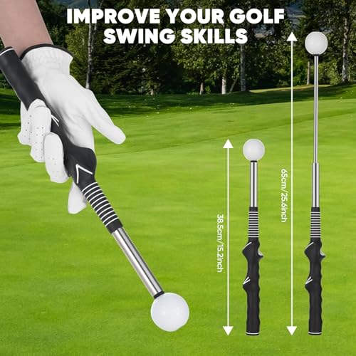 WENTCCION Retractable Golf Swing Trainer, Training Aid with Grip Trainer, Click Feedback for Tempo & Swing Mechanics, Weighted Indoor Practice Stick for Home Office, Gift for Men&Lady Beginners - Image 4