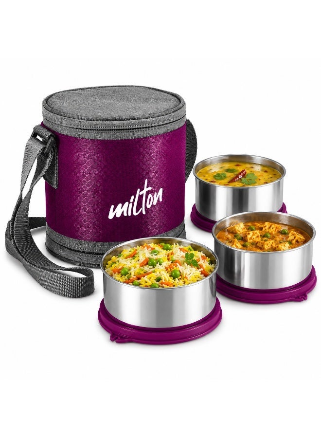 Milton Insulated Stainless Steel Lunch Box 1140ml with 3 Containers Leak Proof Tiffin and Carry Bag for School Office Picnic Wine - Image 1
