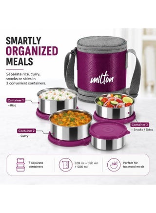 Insulated Stainless Steel Lunch Box 1140ml with 3 Containers Leak Proof Tiffin and Carry Bag for School Office Picnic Wine - view 2