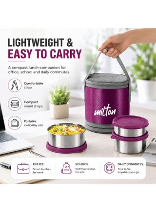 Insulated Stainless Steel Lunch Box 1140ml with 3 Containers Leak Proof Tiffin and Carry Bag for School Office Picnic Wine - view 3