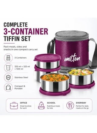 Insulated Stainless Steel Lunch Box 1140ml with 3 Containers Leak Proof Tiffin and Carry Bag for School Office Picnic Wine - view 5