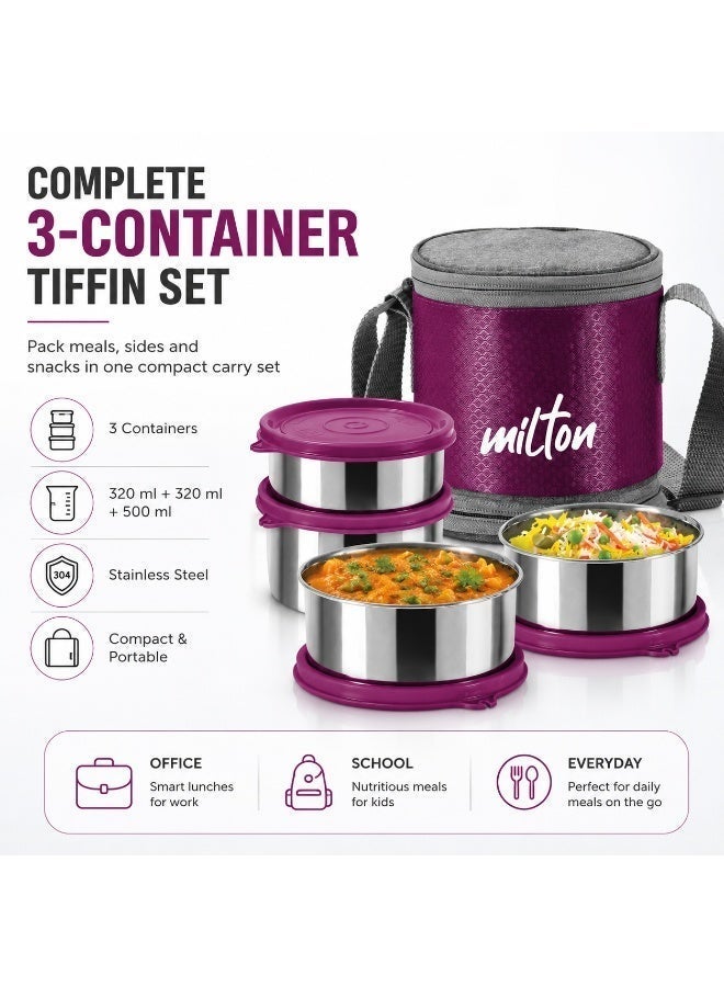 Milton Insulated Stainless Steel Lunch Box 1140ml with 3 Containers Leak Proof Tiffin and Carry Bag for School Office Picnic Wine - Image 5