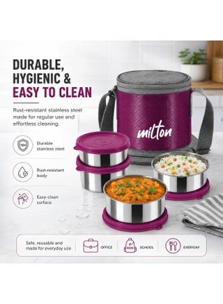 Insulated Stainless Steel Lunch Box 1140ml with 3 Containers Leak Proof Tiffin and Carry Bag for School Office Picnic Wine - view 4