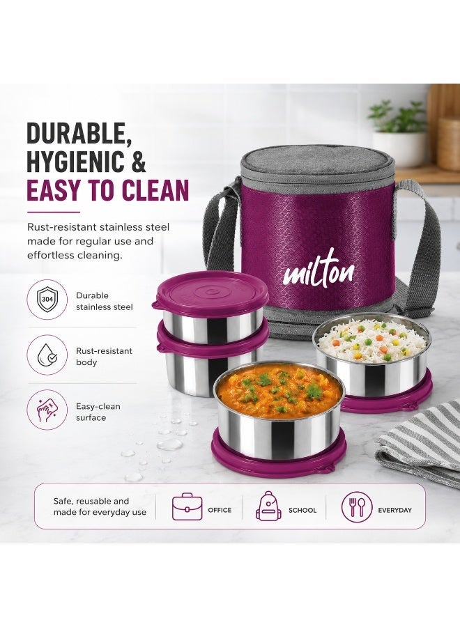 Milton Insulated Stainless Steel Lunch Box 1140ml with 3 Containers Leak Proof Tiffin and Carry Bag for School Office Picnic Wine - Image 4