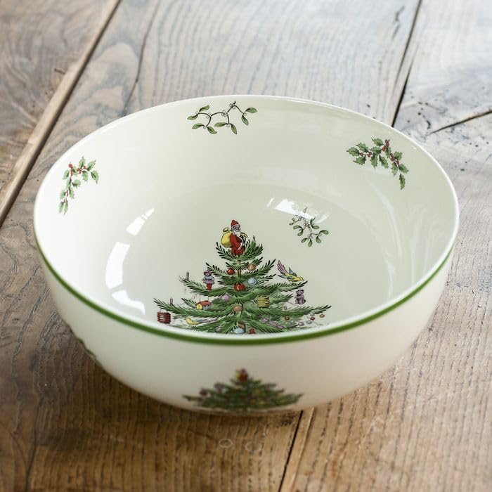 سبود Spode Christmas Tree Prosise Fruit Bowl - 7 بوصة من الخزف الشوفان الشوفان حبوب الحساء وعاء الحلوى - الميكروويف القابل للتكديس دائمًا آمنًا - تصميم العطلات الزخرفية - Image 5