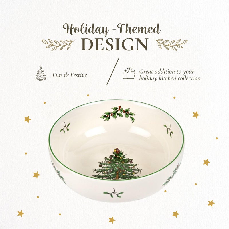 سبود Spode Christmas Tree Prosise Fruit Bowl - 7 بوصة من الخزف الشوفان الشوفان حبوب الحساء وعاء الحلوى - الميكروويف القابل للتكديس دائمًا آمنًا - تصميم العطلات الزخرفية - Image 3