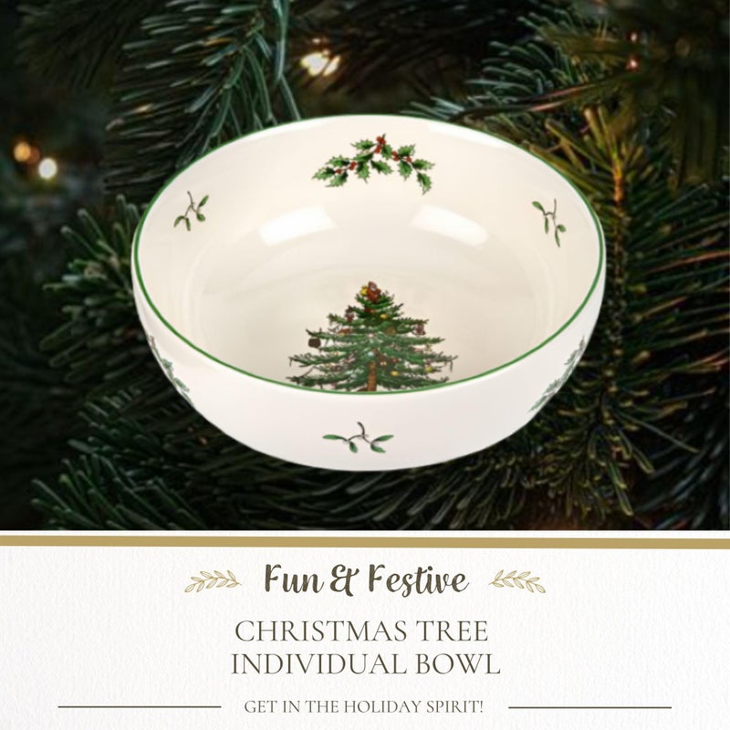 سبود Spode Christmas Tree Prosise Fruit Bowl - 7 بوصة من الخزف الشوفان الشوفان حبوب الحساء وعاء الحلوى - الميكروويف القابل للتكديس دائمًا آمنًا - تصميم العطلات الزخرفية - Image 2