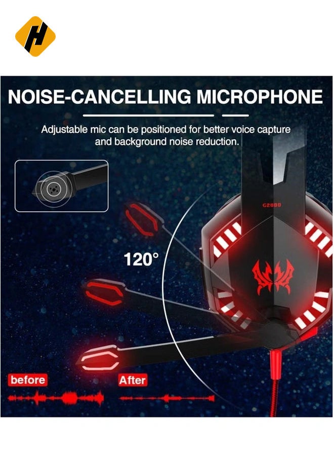 HuHa - G2000 Gaming Headset, Surround Stereo Gaming Headphones with Noise Cancelling Mic, LED Light & Soft Memory Earmuffs, Works with Xbox One, PS4, Nintendo Switch, PC Mac Computer Games - Red - Image 1