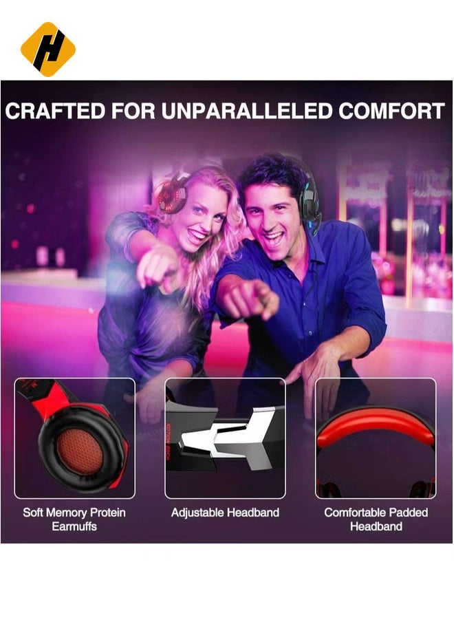 HuHa - G2000 Gaming Headset, Surround Stereo Gaming Headphones with Noise Cancelling Mic, LED Light & Soft Memory Earmuffs, Works with Xbox One, PS4, Nintendo Switch, PC Mac Computer Games - Red - Image 1