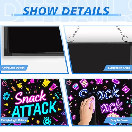 Hosim LED Message Writing Board, 24" x 16" Illuminated Erasable Neon Effect Restaurant Menu Sign with 8 Colors Markers, 7 Colors Flashing Mode DIY Message Chalkboard for Kitchen Wedding Promotions - Image 2