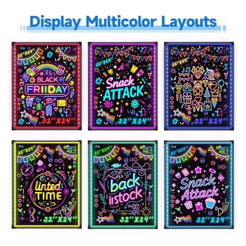 Hosim LED Message Writing Board, 24" x 16" Illuminated Erasable Neon Effect Restaurant Menu Sign with 8 Colors Markers, 7 Colors Flashing Mode DIY Message Chalkboard for Kitchen Wedding Promotions - Image 3