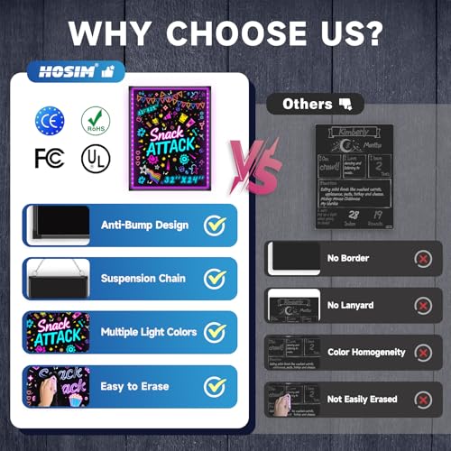 Hosim LED Message Writing Board, 24" x 16" Illuminated Erasable Neon Effect Restaurant Menu Sign with 8 Colors Markers, 7 Colors Flashing Mode DIY Message Chalkboard for Kitchen Wedding Promotions - Image 4