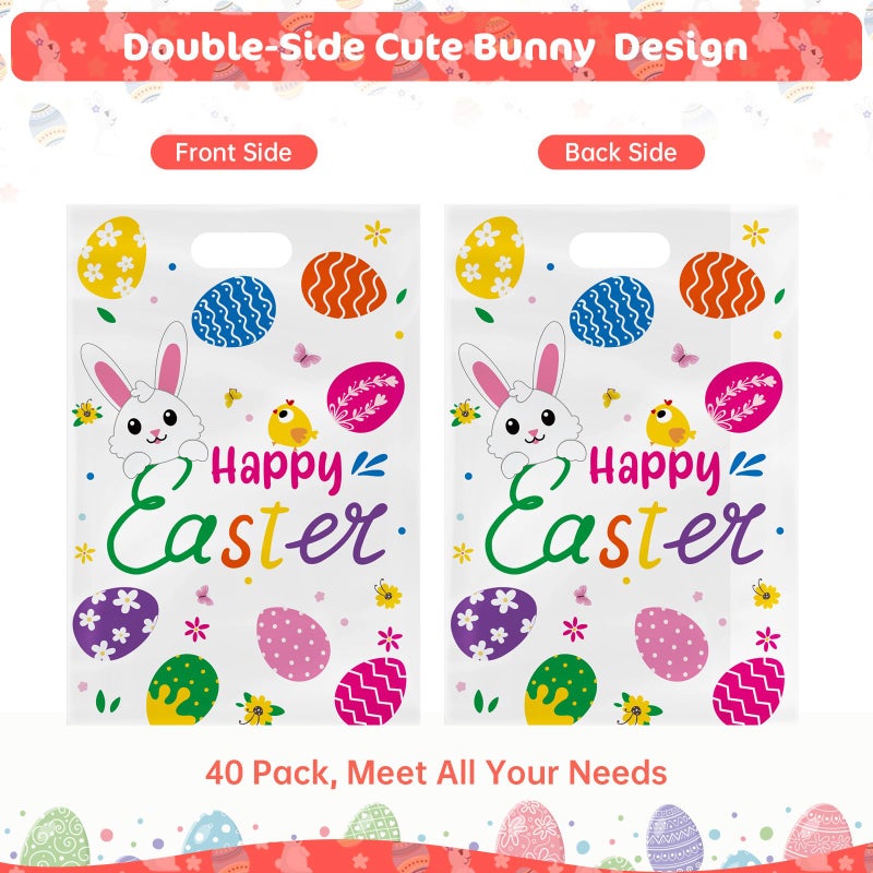 PADELO 40 Pack Happy Easter Treat Bags  Colorful Easter Gift Bags With Handles  Plastic Easter Eggs Bunny Goodie Candy Tote Favor Bags For Easter Egg Hunt Party Supplies And Gifts Wrapping  6.5 X 10 Inch - Image 3