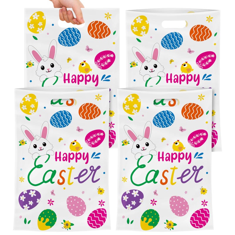 PADELO 40 Pack Happy Easter Treat Bags  Colorful Easter Gift Bags With Handles  Plastic Easter Eggs Bunny Goodie Candy Tote Favor Bags For Easter Egg Hunt Party Supplies And Gifts Wrapping  6.5 X 10 Inch - Image 1