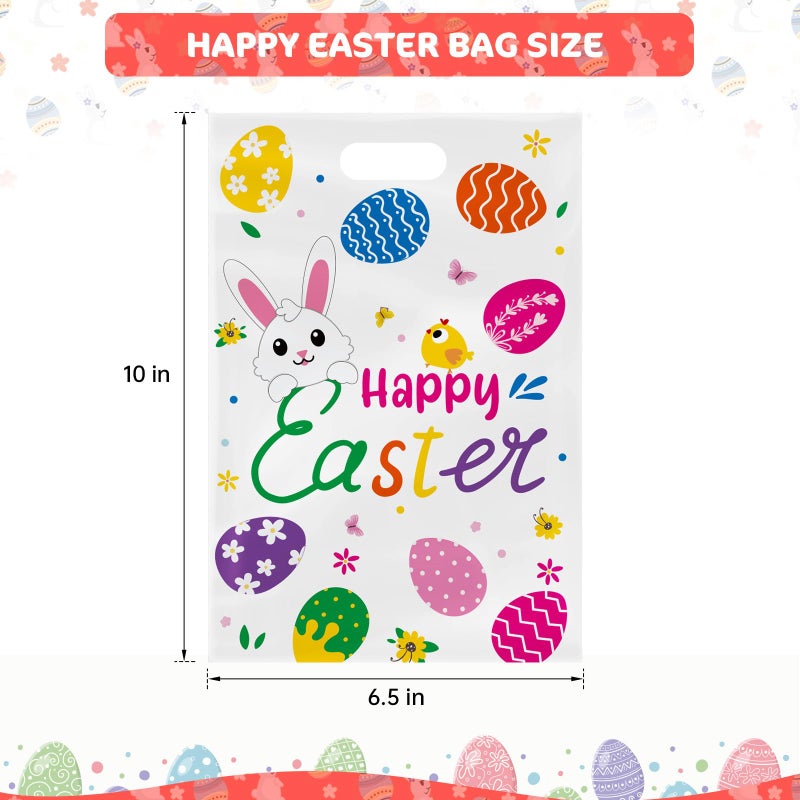 PADELO 40 Pack Happy Easter Treat Bags  Colorful Easter Gift Bags With Handles  Plastic Easter Eggs Bunny Goodie Candy Tote Favor Bags For Easter Egg Hunt Party Supplies And Gifts Wrapping  6.5 X 10 Inch - Image 4