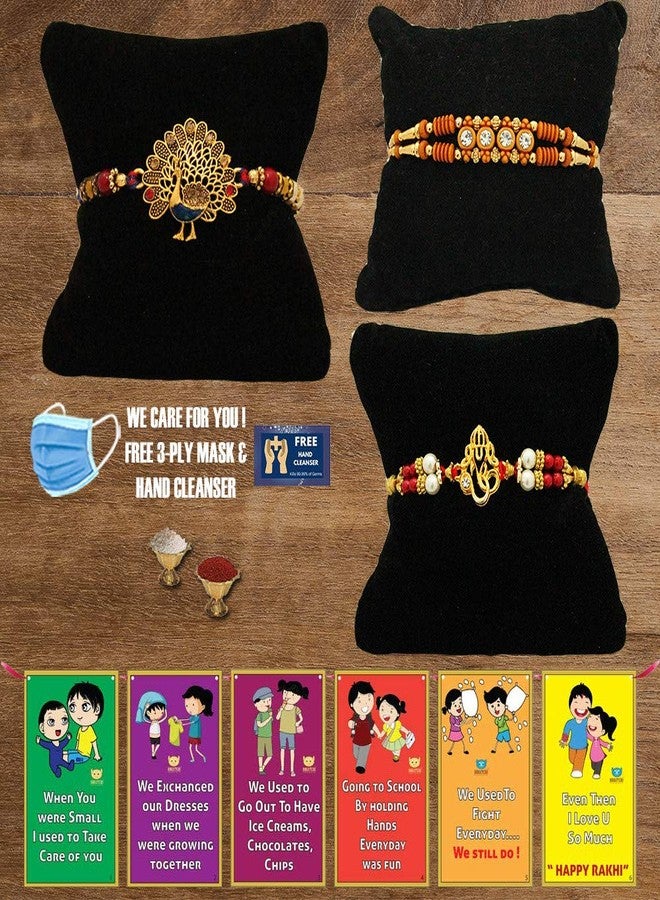 BOGATCHI P3P-9 Designer Rakhi for Brother, Rakhi Set of 3, Royal Rakhi Set- 3, Set of 3 Beautiful Rakhi for Bhai - Image 1