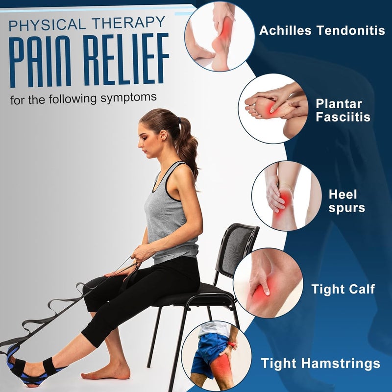 WANYIDA Foot and Calf Stretcher for Plantar Fasciitis, Achilles Tendonitis, Heel Spurs, Drop Foot. Yoga Stretching Strap for Leg, Thigh and Hamstring (Blue) - Image 2
