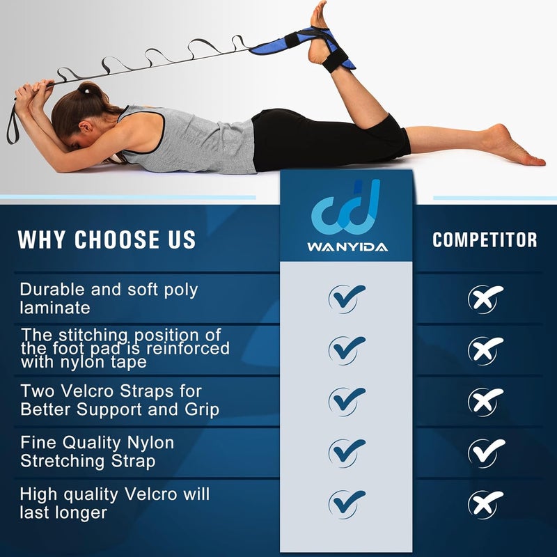 WANYIDA Foot and Calf Stretcher for Plantar Fasciitis, Achilles Tendonitis, Heel Spurs, Drop Foot. Yoga Stretching Strap for Leg, Thigh and Hamstring (Blue) - Image 4