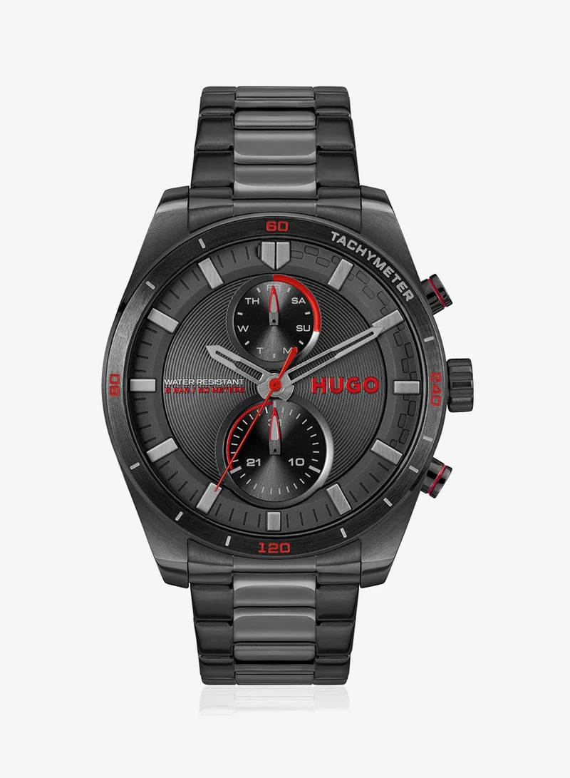 HUGO #Fast Collection Analog Multifunction Quartz Watch For Men With Black Stainless Steel Bracelet - 1530374