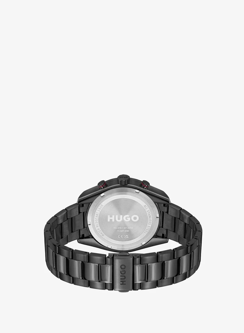 HUGO #Fast Collection Analog Multifunction Quartz Watch For Men With Black Stainless Steel Bracelet - 1530374