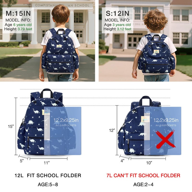 STEAMEDBUN Corduroy Toddler Backpack for Boys 2-4: Kids backpack for Boys Girls - 12 inch Preschool Kindergarten Backpacks - Car - Image 2