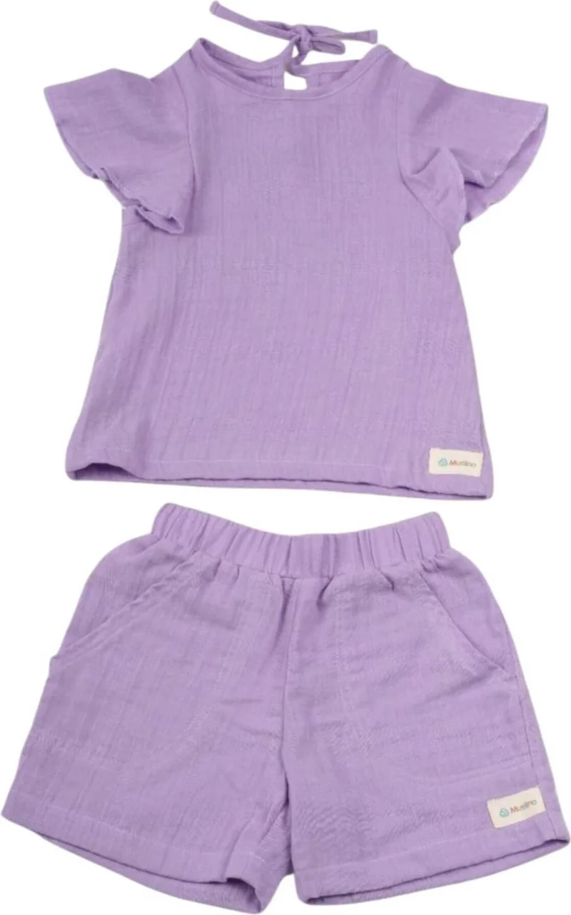 Tezzgelsin Girls 2 Layer Muslin Fabric 100% Organic Cotton Shorts T-Shirt Set