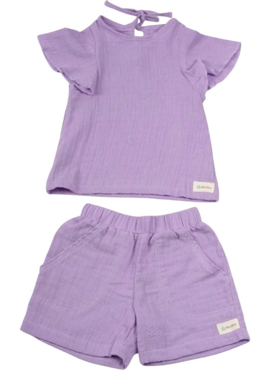 Tezzgelsin - Girls 2 Layer Muslin Fabric 100% Organic Cotton Shorts T-Shirt Set - Image 1