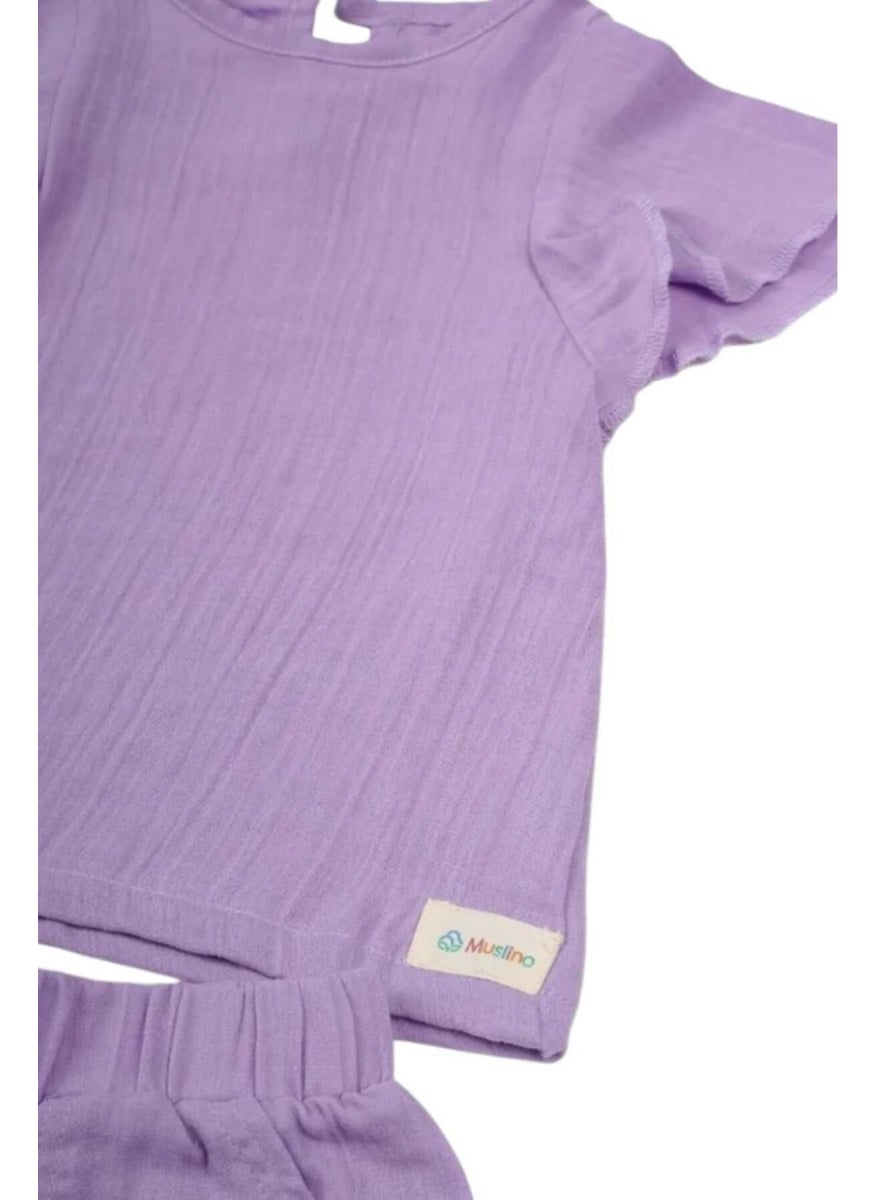 Tezzgelsin - Girls 2 Layer Muslin Fabric 100% Organic Cotton Shorts T-Shirt Set - Image 1