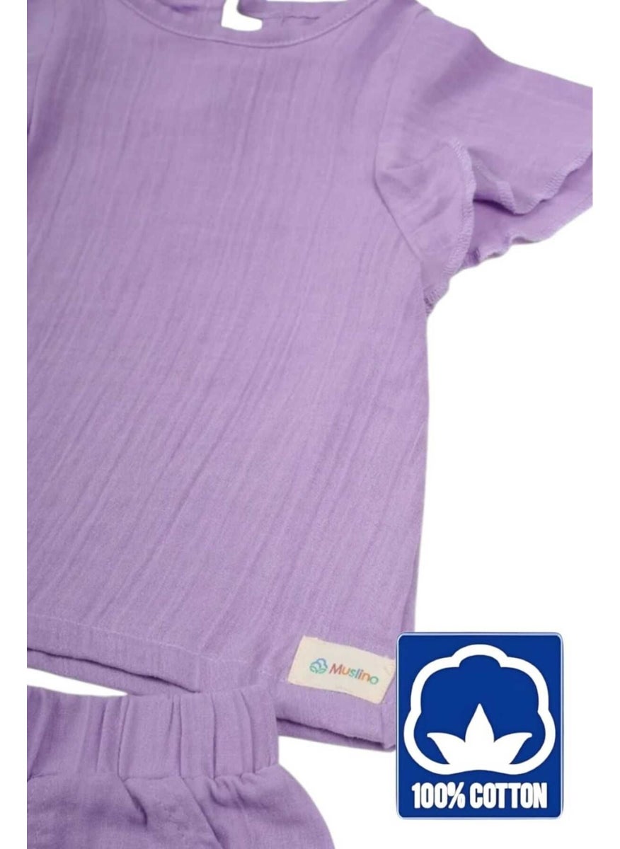 Tezzgelsin - Girls 2 Layer Muslin Fabric 100% Organic Cotton Shorts T-Shirt Set - Image 1