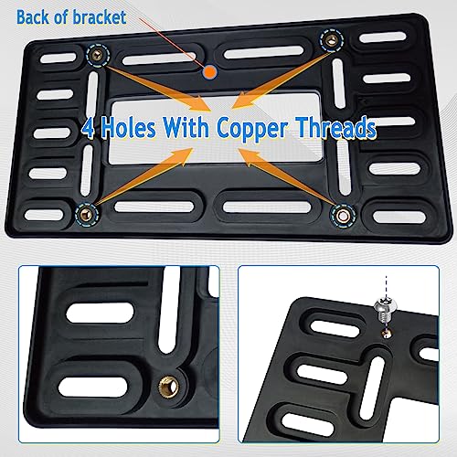 AOOTF حامل لوحة الترخيص الأمامية Aootf - مجموعة تركيب لوحة الترخيص الأمامية العالمية مع 2 ثقب حفر لمحول علامة السيارة مع أغطية براغي فولاذية مقاومة للصدأ ضد السرقة - Image 3