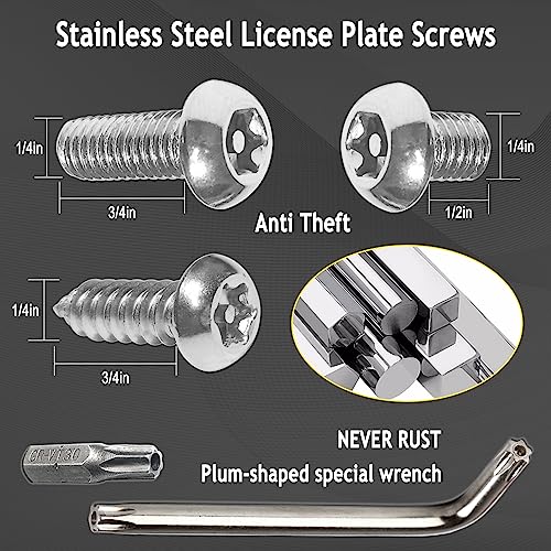 AOOTF حامل لوحة الترخيص الأمامية Aootf - مجموعة تركيب لوحة الترخيص الأمامية العالمية مع 2 ثقب حفر لمحول علامة السيارة مع أغطية براغي فولاذية مقاومة للصدأ ضد السرقة - Image 4