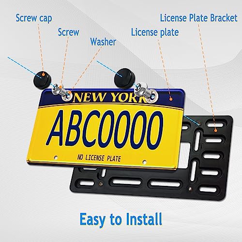 AOOTF حامل لوحة الترخيص الأمامية Aootf - مجموعة تركيب لوحة الترخيص الأمامية العالمية مع 2 ثقب حفر لمحول علامة السيارة مع أغطية براغي فولاذية مقاومة للصدأ ضد السرقة - Image 5