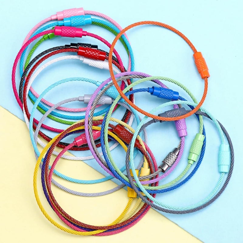 10 Pcs Metal Wire Rope Keychain Key Hook Organizer Keyring Parts Rosy - Image 5