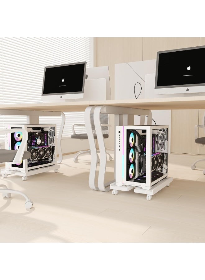 MostNow Computer Tower Stand, Adjustable Mobile CPU Stand, Ventilated PC Tower CPU Holder with Rolling Caster Wheels, Steel Floor Cart PC Riser Fits Most for Gaming Office Desk Accessories (White) - Image 4