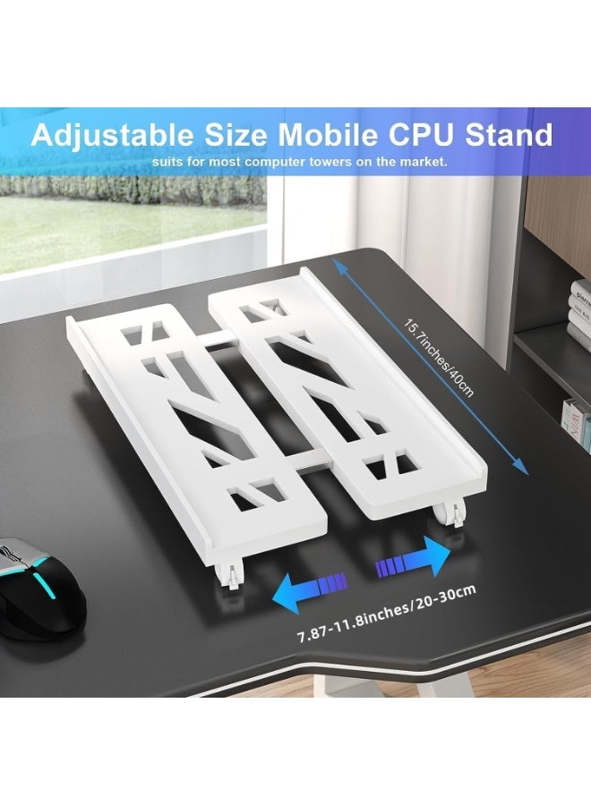 MostNow Computer Tower Stand, Adjustable Mobile CPU Stand, Ventilated PC Tower CPU Holder with Rolling Caster Wheels, Steel Floor Cart PC Riser Fits Most for Gaming Office Desk Accessories (White) - Image 2