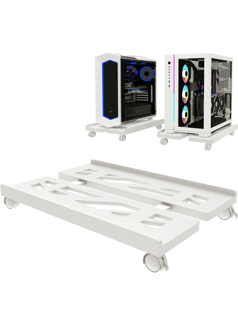 MostNow Computer Tower Stand, Adjustable Mobile CPU Stand, Ventilated PC Tower CPU Holder with Rolling Caster Wheels, Steel Floor Cart PC Riser Fits Most for Gaming Office Desk Accessories (White) - Image 1