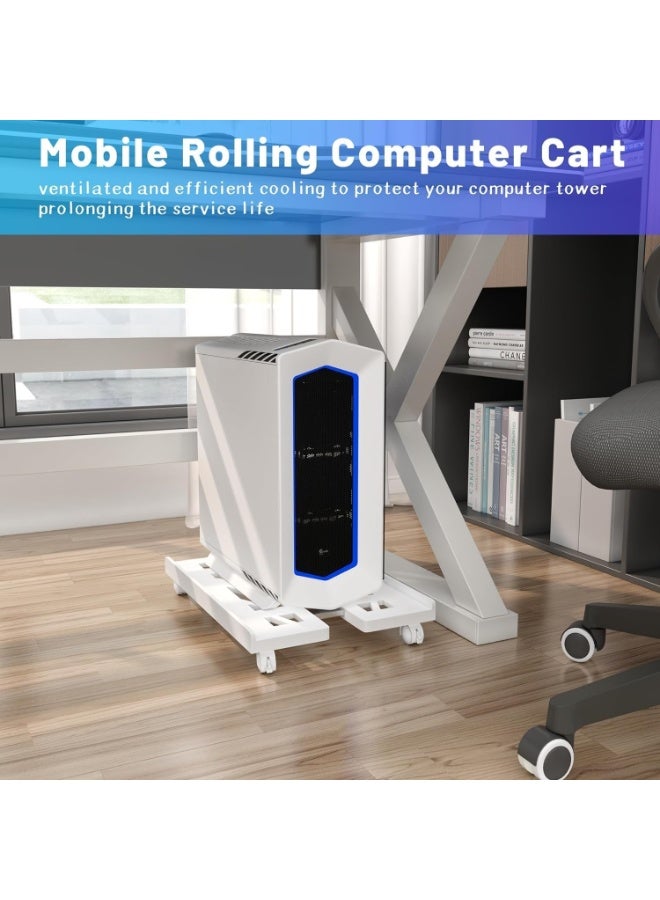 MostNow Computer Tower Stand, Adjustable Mobile CPU Stand, Ventilated PC Tower CPU Holder with Rolling Caster Wheels, Steel Floor Cart PC Riser Fits Most for Gaming Office Desk Accessories (White) - Image 3