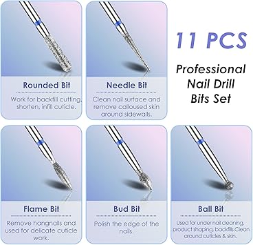 Depvko Depvko 11PCS Nail Drill Bit Set 2 Tungsten Carbide Drill Bits for Nails 3 Ceramic Efile Bits 5 Cuticle Bits 1 Brush Bit 332 Cuticle Cutter for Gel Nails - Image 2