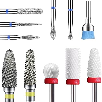 Depvko Depvko 11PCS Nail Drill Bit Set 2 Tungsten Carbide Drill Bits for Nails 3 Ceramic Efile Bits 5 Cuticle Bits 1 Brush Bit 332 Cuticle Cutter for Gel Nails - Image 1