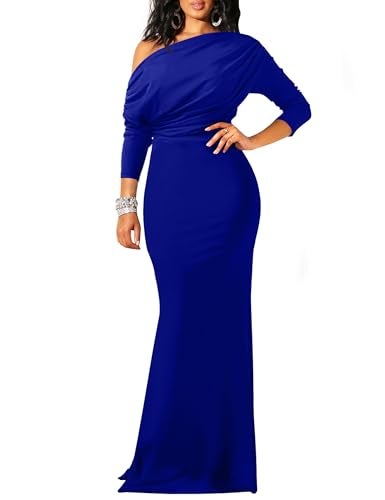 YMDUCH Women's Sexy Elegant Long Sleeve Off Shoulder Bodycon Long Evening Formal Dress RoyalBlue - Image 1