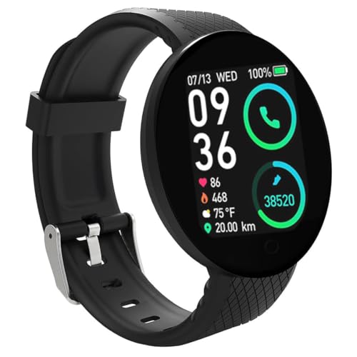 Bouncefit M I D18 Round Fitness Band Smart Watch for Men, Women, Boys, Girls, Kids – Single Touch Interface, Water Resistant, Workout Modes, Quick Charge Sports Smartwatch – Black (KK) - Image 1