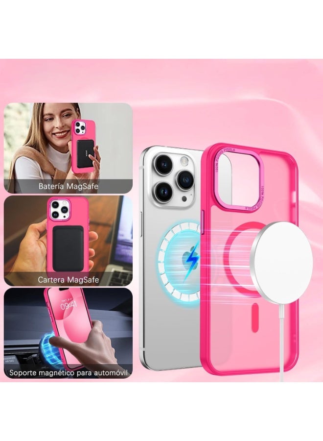 Magnetic Case for iPhone 14 Pro 6.1 Inch Case Translucent Matte Phone Case Slim Thin Shockproof Anti-Yellow Women Men Girls Boys Protective Cover  (Hot Pink) - Image 3