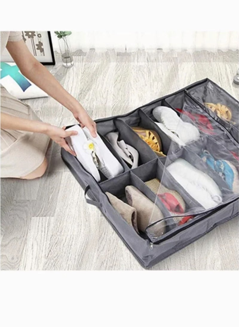 Organizing Bins Under Bed Shoes Tidy Organiser Foldable Fabric Holder Closet Large Heavy Duty Underbed Storage Bag with Clear Lid 80 x 63 x 15 cm Grey Pattern 12 Pockets x 2  - Image 5