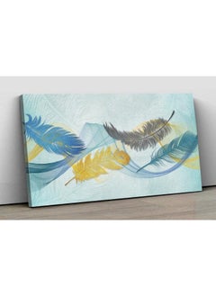Canvas Wall Art, Abstract Framed Portrait of feather and blue line art background pattern