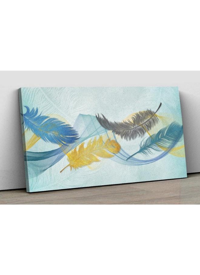 Home Gallery - Canvas Wall Art, Abstract Framed Portrait of feather and blue line art background pattern - Image 1