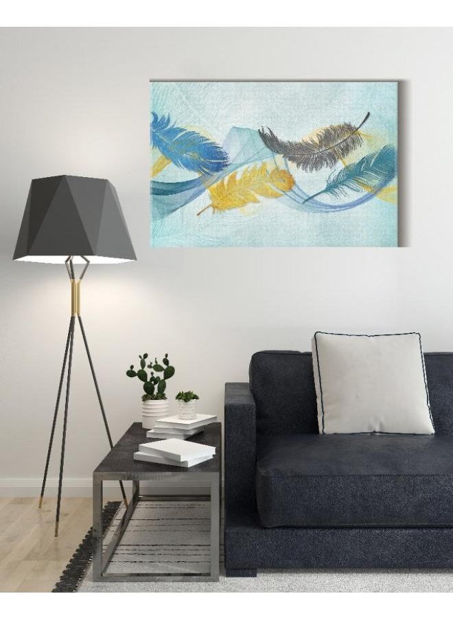 Home Gallery - Canvas Wall Art, Abstract Framed Portrait of feather and blue line art background pattern - Image 1