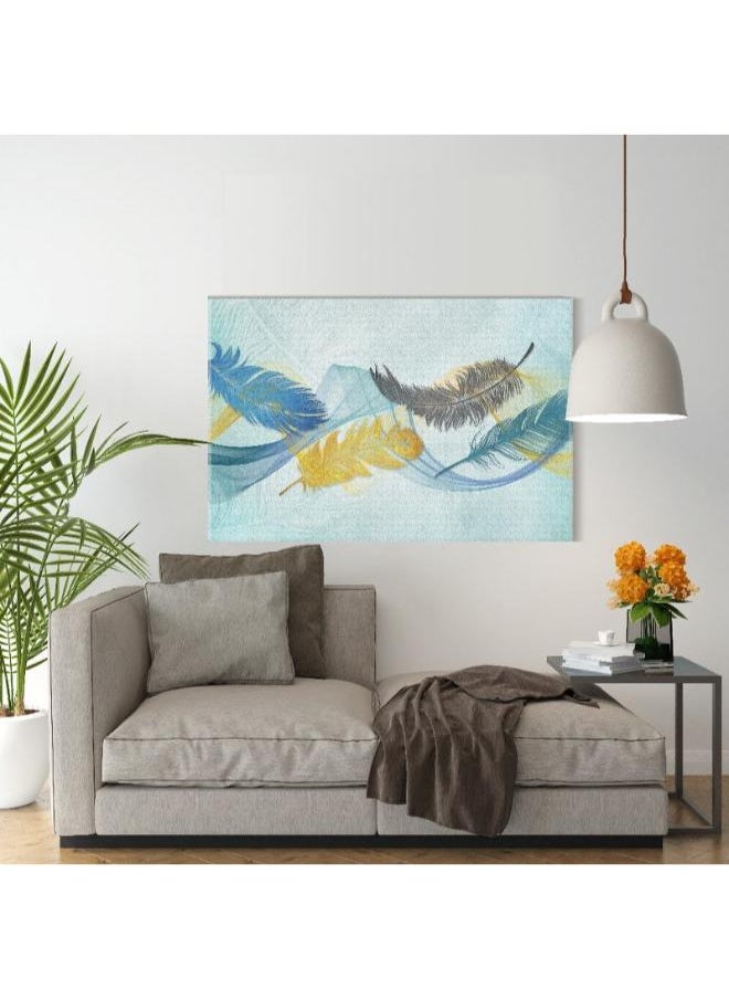 Home Gallery - Canvas Wall Art, Abstract Framed Portrait of feather and blue line art background pattern - Image 1