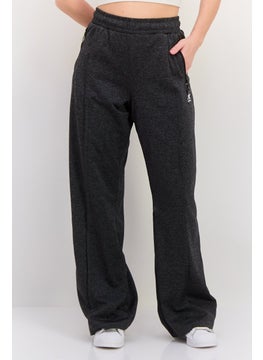 Women Regular Fit Brand Logo Wide Leg Pants, Dark Charcoal